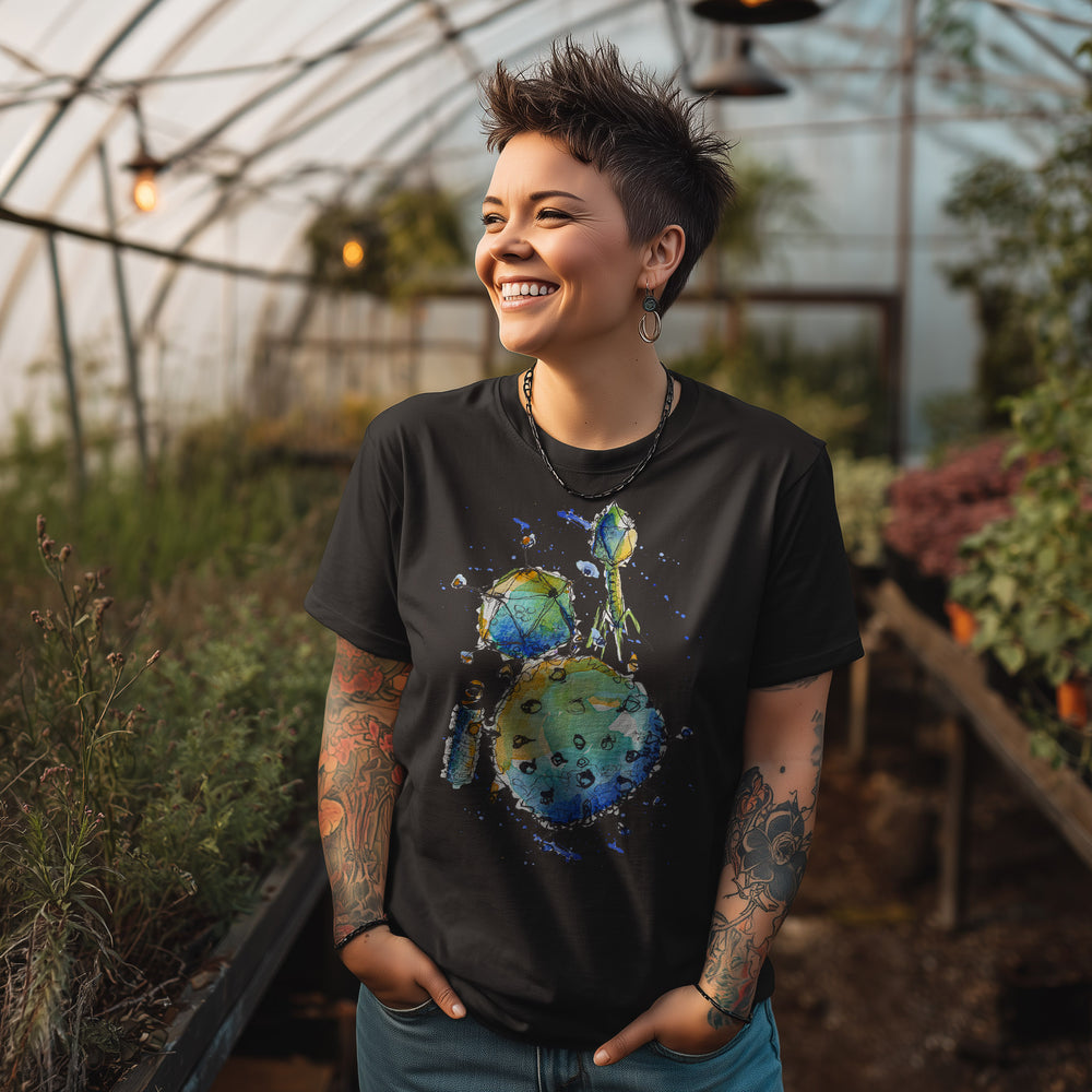 abstract virus design t-shirt, black shirt