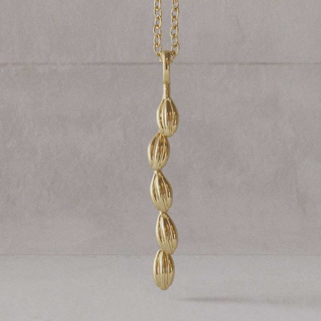 Rice panicle pendant rotation video, computer rendered in 14K gold plated brass Ontogenie Science Jewelry