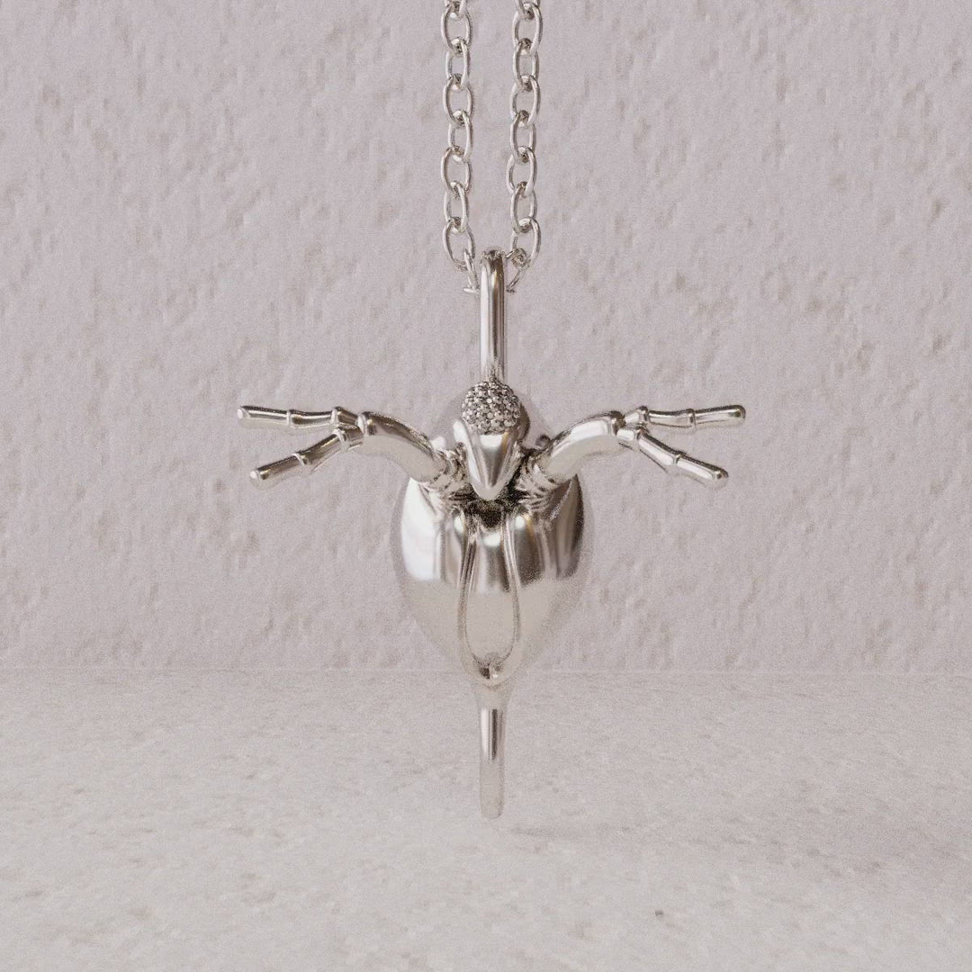 Computer render of sterling silver Daphnia pendant rotation video by Ontogenie Science Jewelry