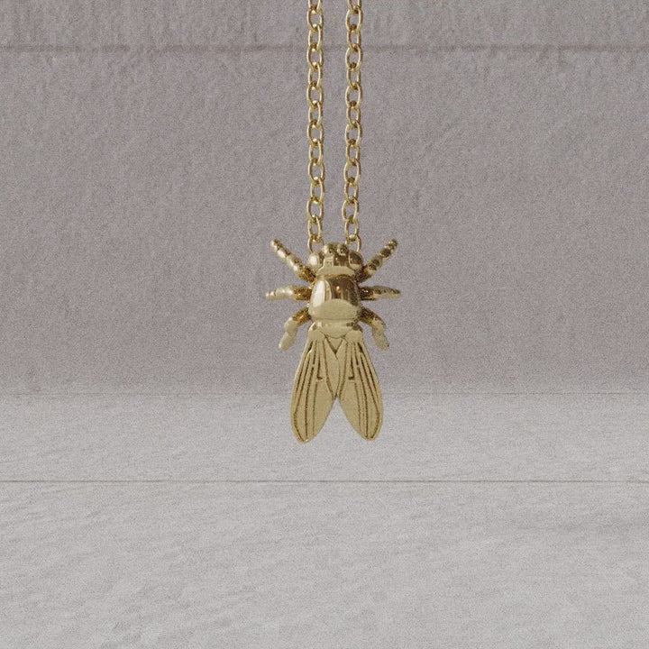 Computer rendered video of drosophila pendant in 14K gold plated brass by Ontogenie
