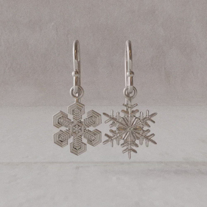 Snowflake earrings sterling silver rotation video Ontogenie