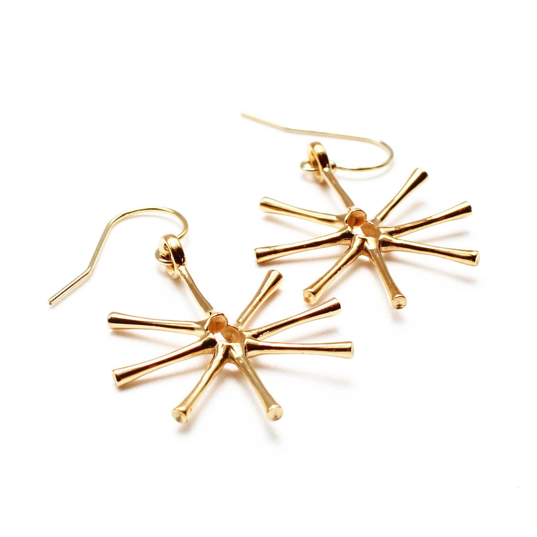 Asterionella colonial algae earrings in 14K gold plated brass Ontogenie Science Jewelry