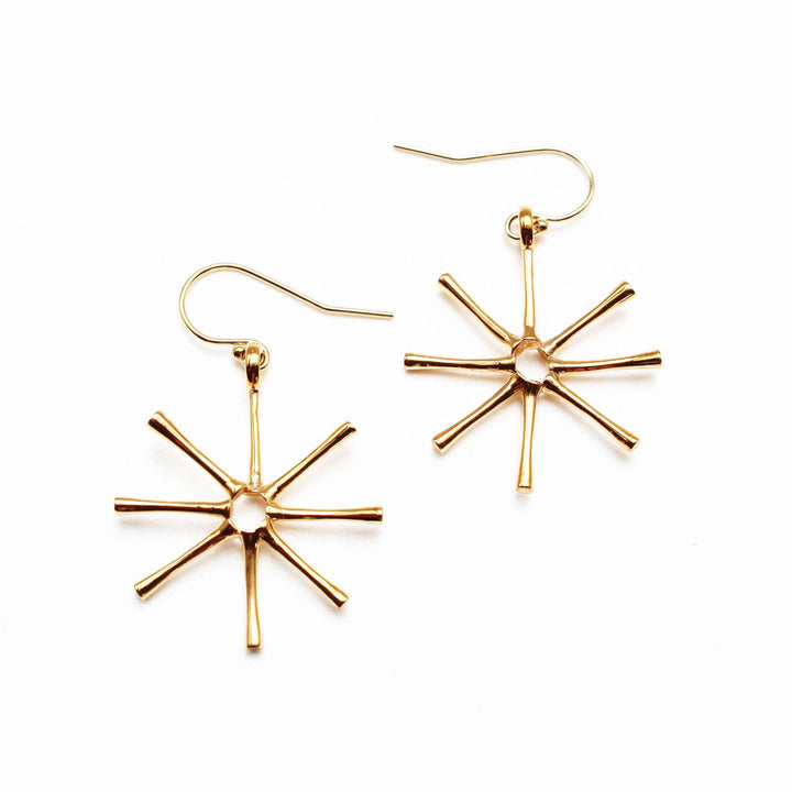 Asterionella colonial algae earrings in 14K gold plated brass Ontogenie Science Jewelry