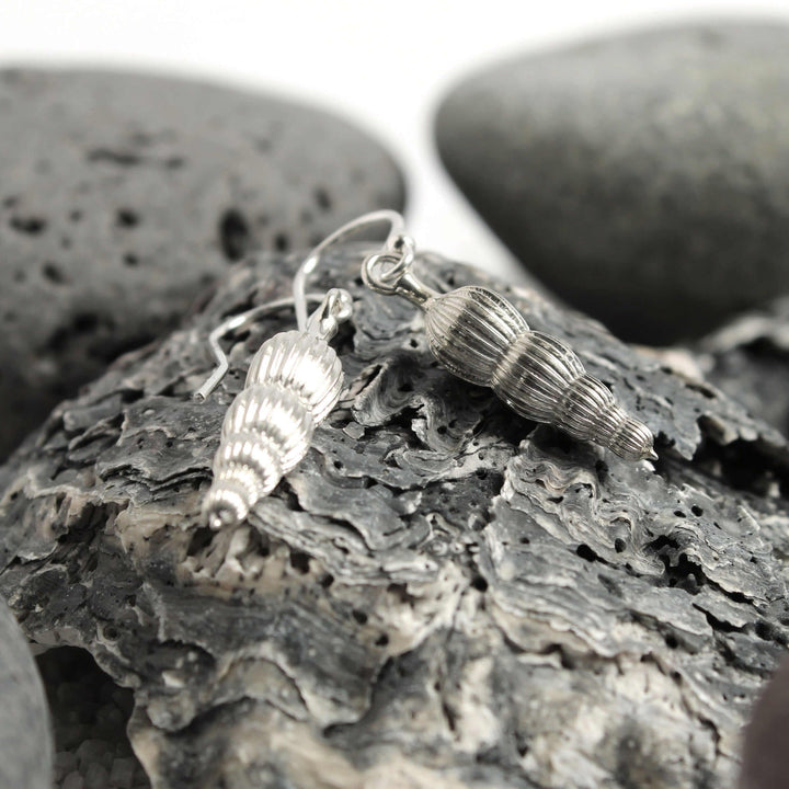 Sterling silver benthic foraminifera amphicoryna earrings by Ontogenie
