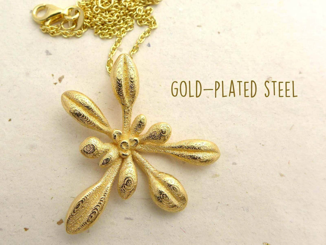 Arabidopsis Rosette large Pendant [Ontogenie Science Jewelry] gold-plated steel 40 cm/16 in 