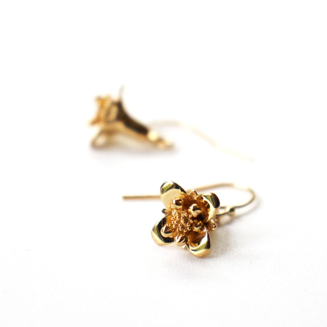 Arabidopsis flower earrings in 14K gold plated brass by Ontogenie Science Jewelry