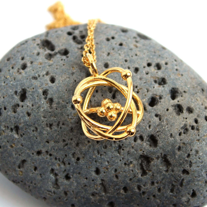 14K gold plated brass atomic model pendant by Ontogenie Science Jewelry