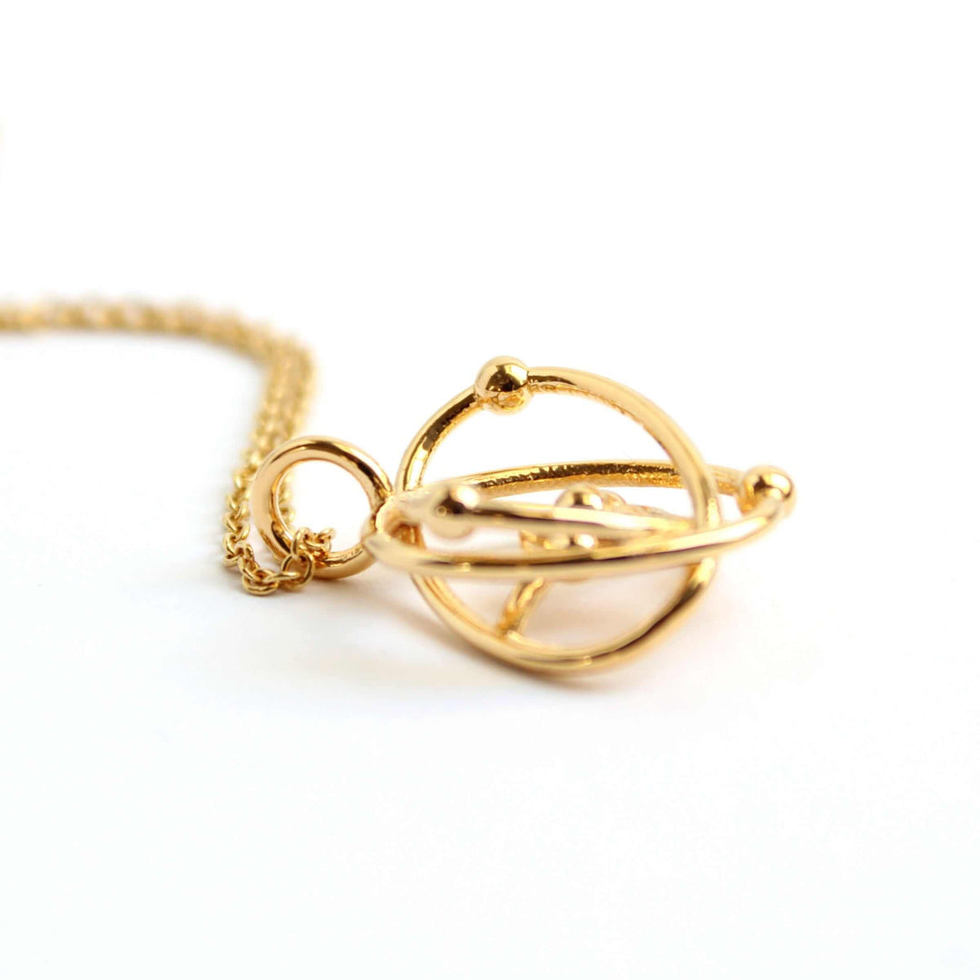 14K gold plated brass atomic model pendant designed by ontogenie science jewelry