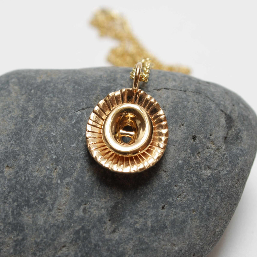 Reverse side of Single Coccolith pendant 14K gold plated brass marine biology jewelry Ontogenie