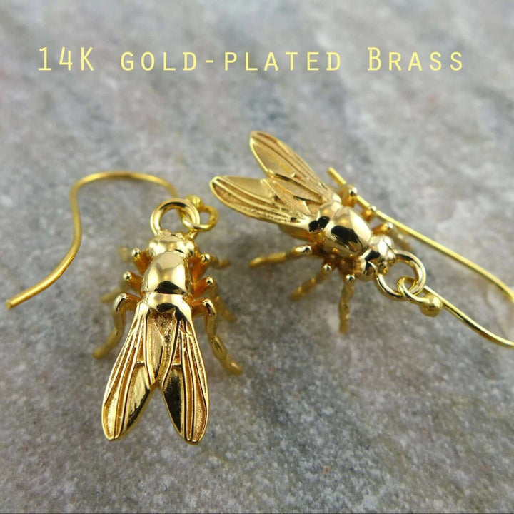 Drosophila fruit fly Earrings 14K gold-plated brass  [Ontogenie Science Jewelry]