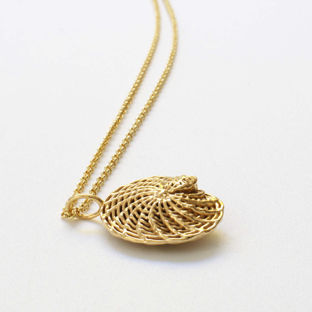 Foraminifera Elphidium pendant in 14K gold plated brass by Ontogenie Science Jewelry