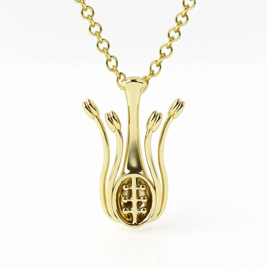 floral anatomy pendant in 14K gold plated brass
