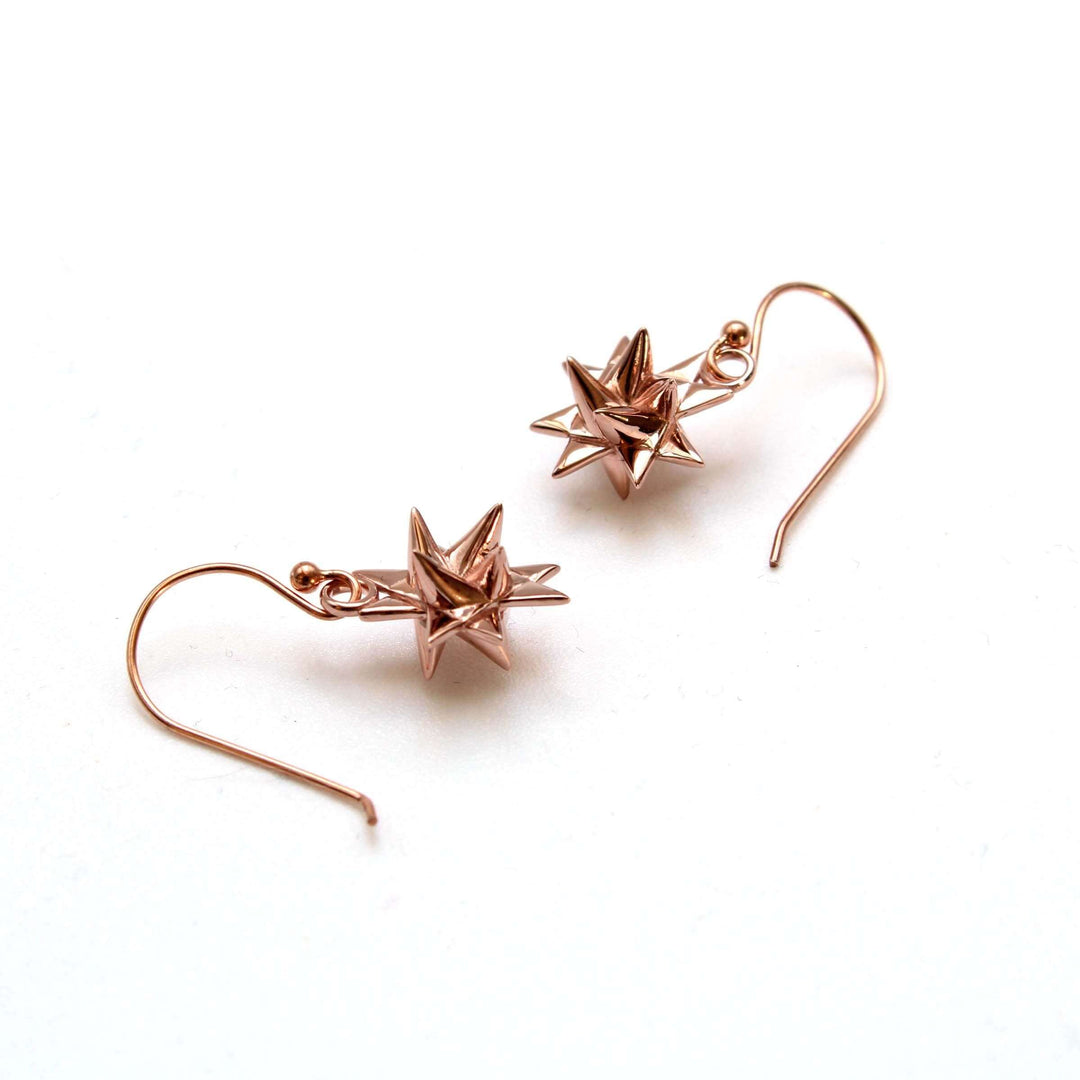 German Christmas Star Earrings in 14K rose gold plated brass