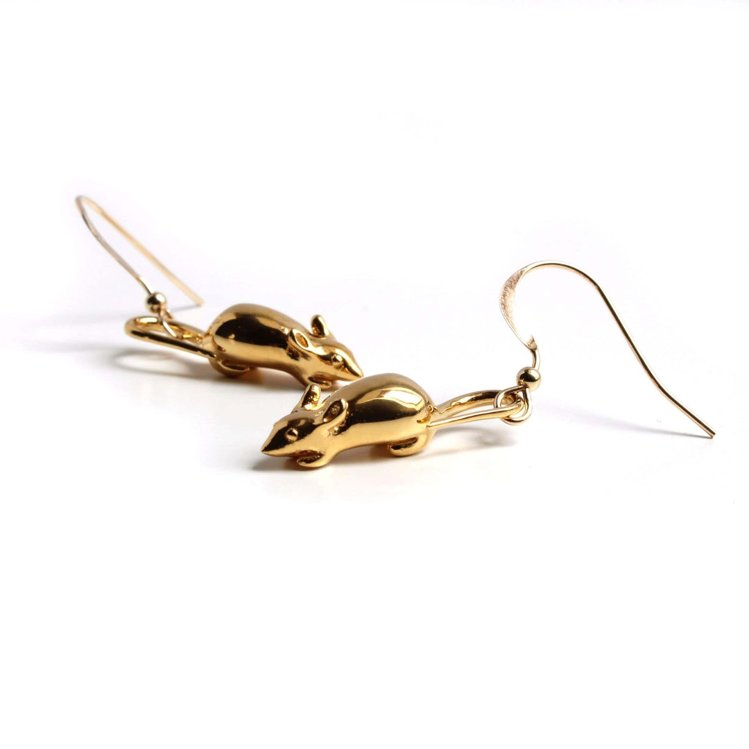 14K Gold plated brass mouse earrings Ontogenie Science Jewelry