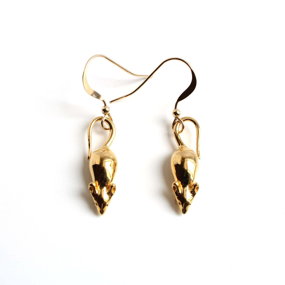 14K gold plated brass mouse earrings