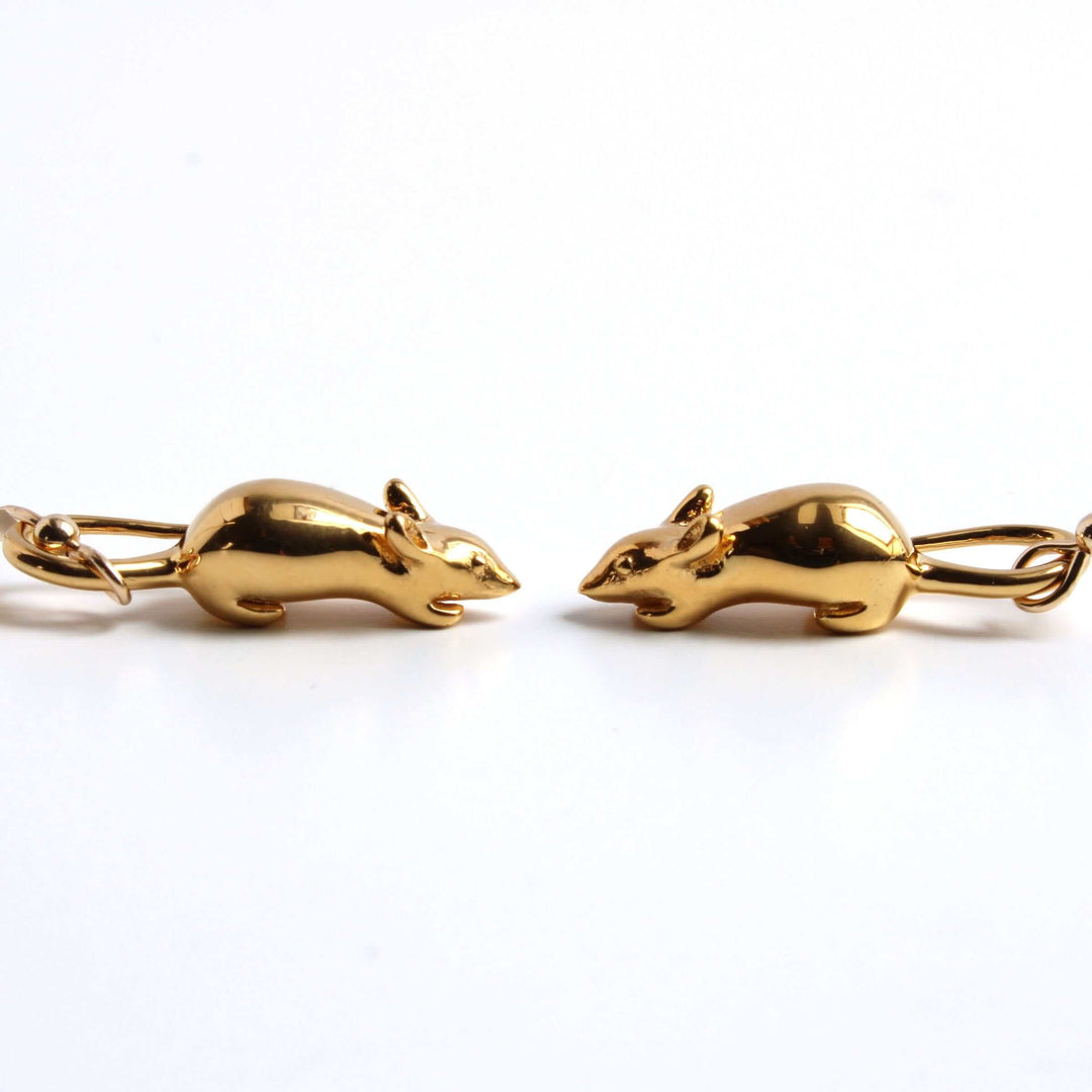 14K gold plated brass mouse earrings