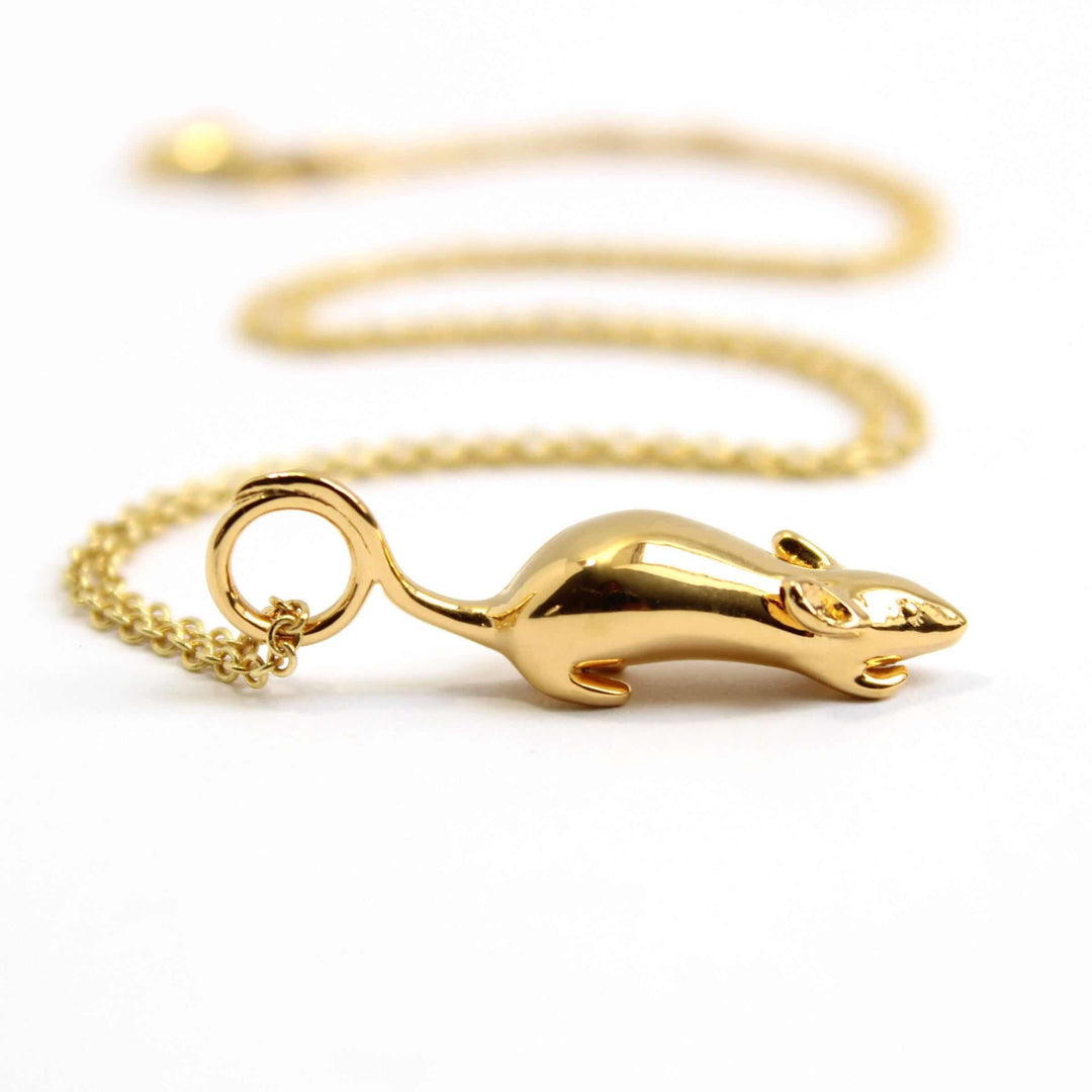 mus musculus mouse pendant 14K gold plated brass