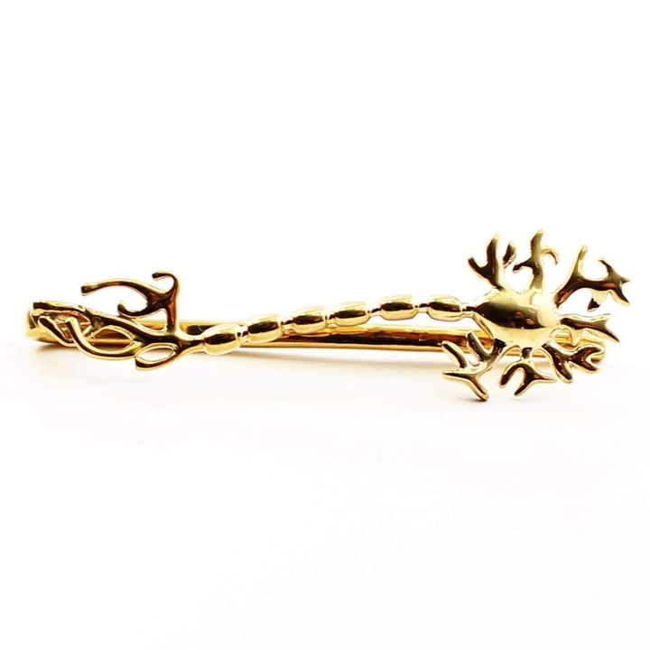 Neuron tie bar in polished brass Ontogenie Science Jewelry neurobiology