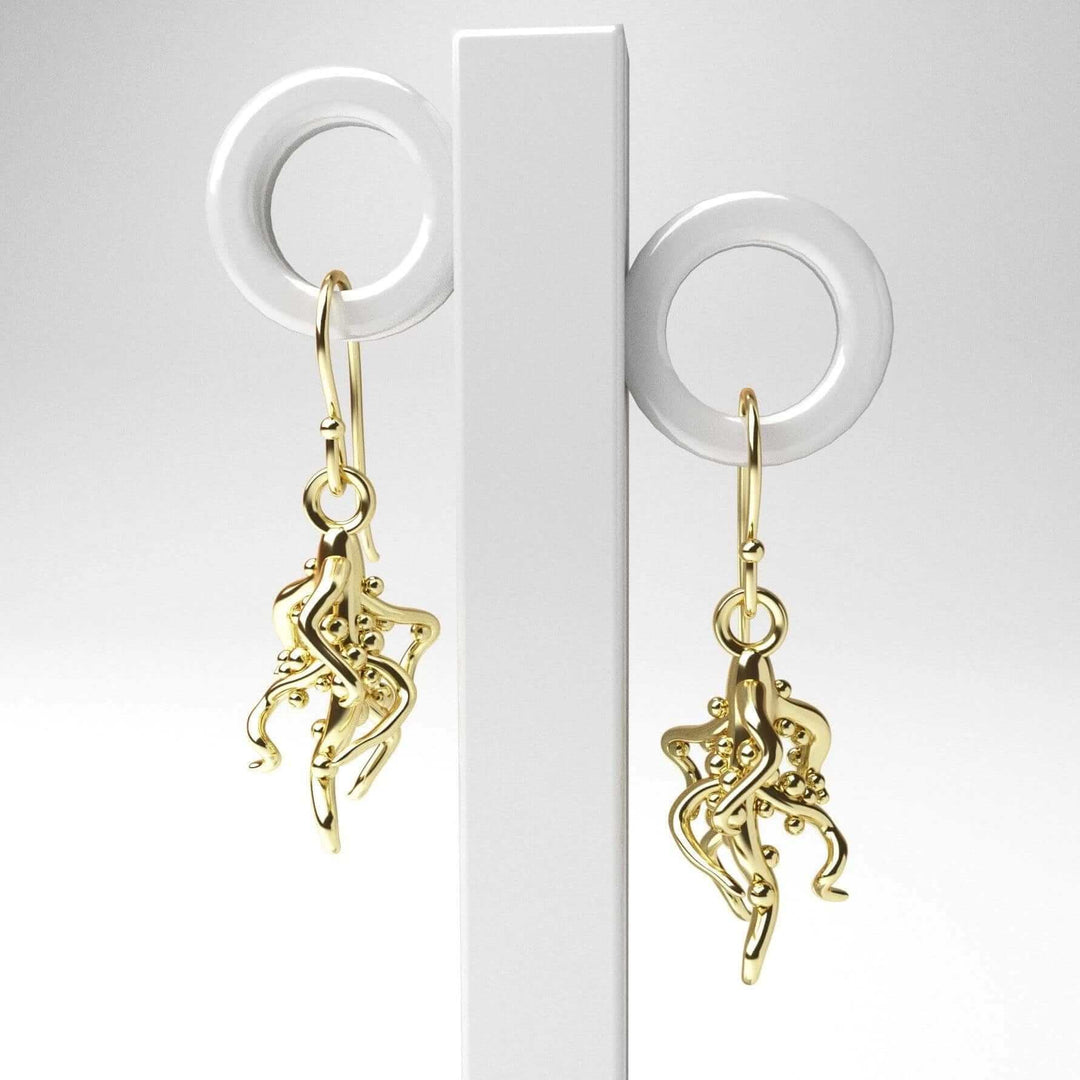 plant nodulated root earrings nitrogen fixation 14K gold plated brass ontogenie science jewelry