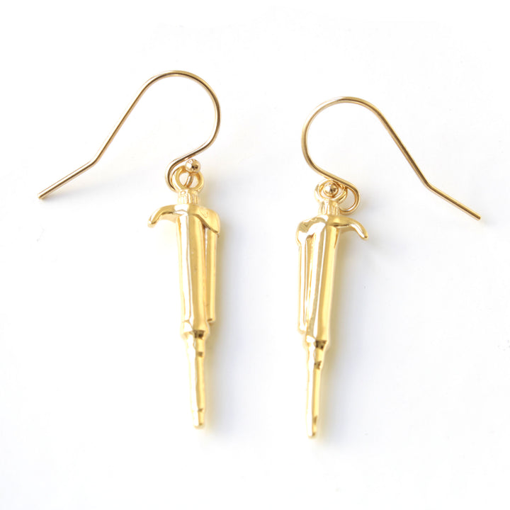 Pipette Earrings Science Jewelry in 14K gold plated brass by Ontogenie