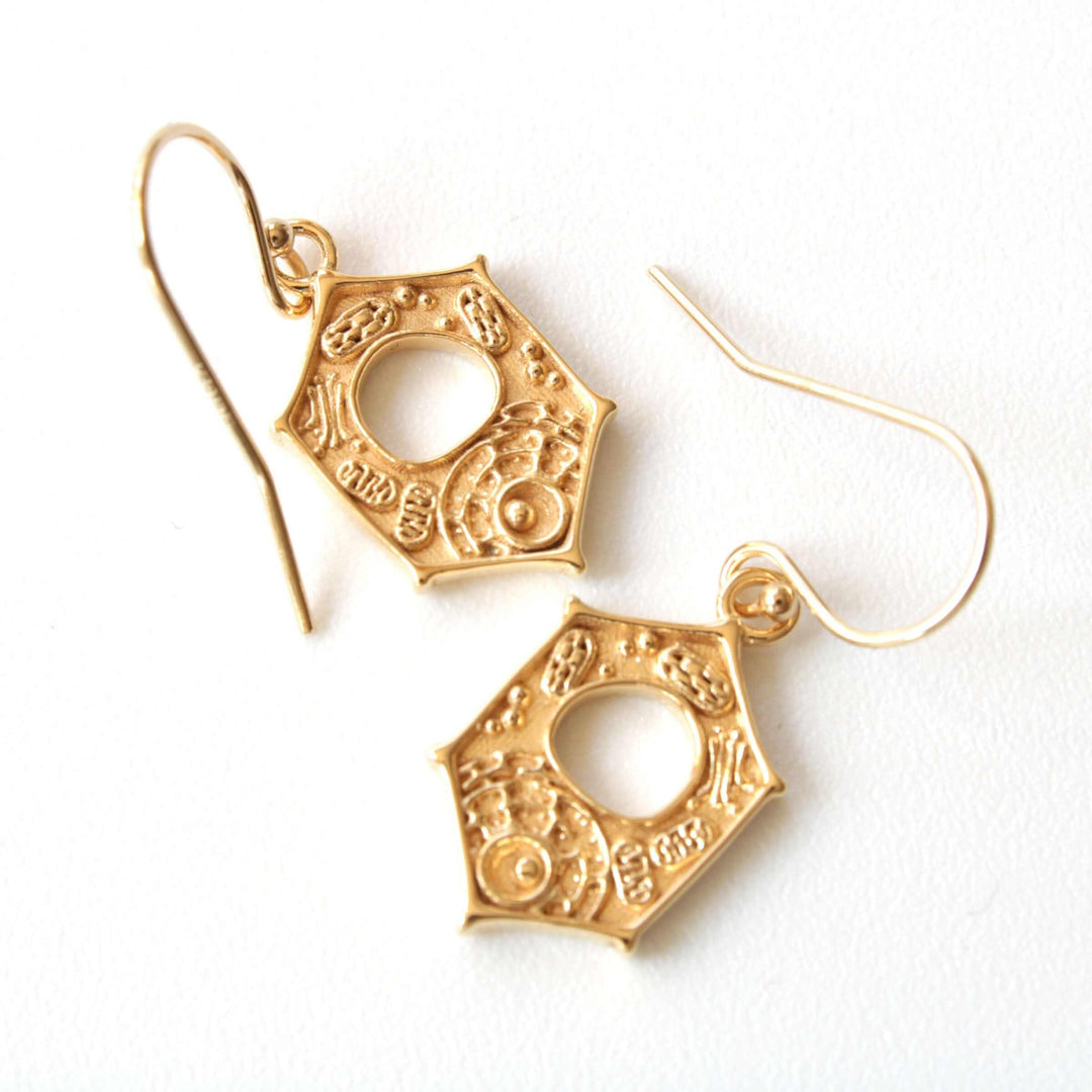 Plant Cell Earrings in 14K gold plated brass Ontogenie Science Jewelry
