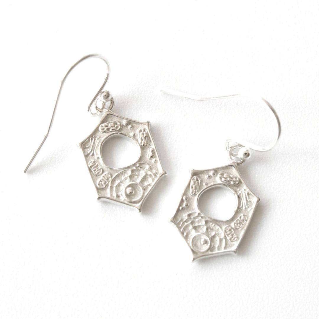 plant cell earrings in polished silver Ontogenie Science Jewelry