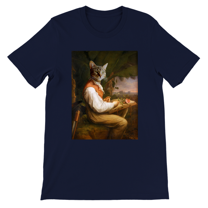 Alexander von Humboldt Cat Unisex T-shirt in navy blue