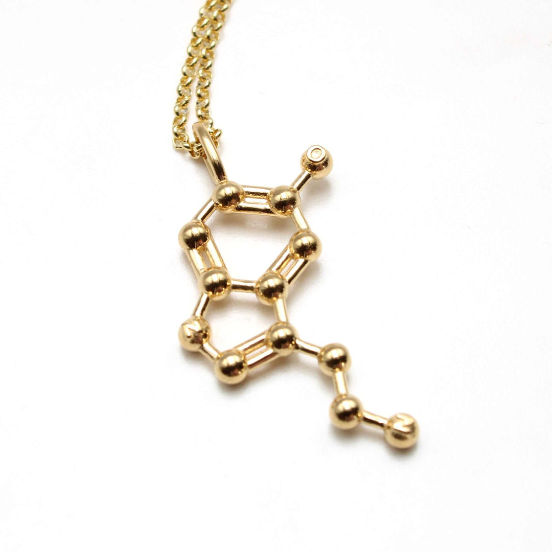 serotonin molecule pendant 14K gold plated brass ontogenie science jewelry