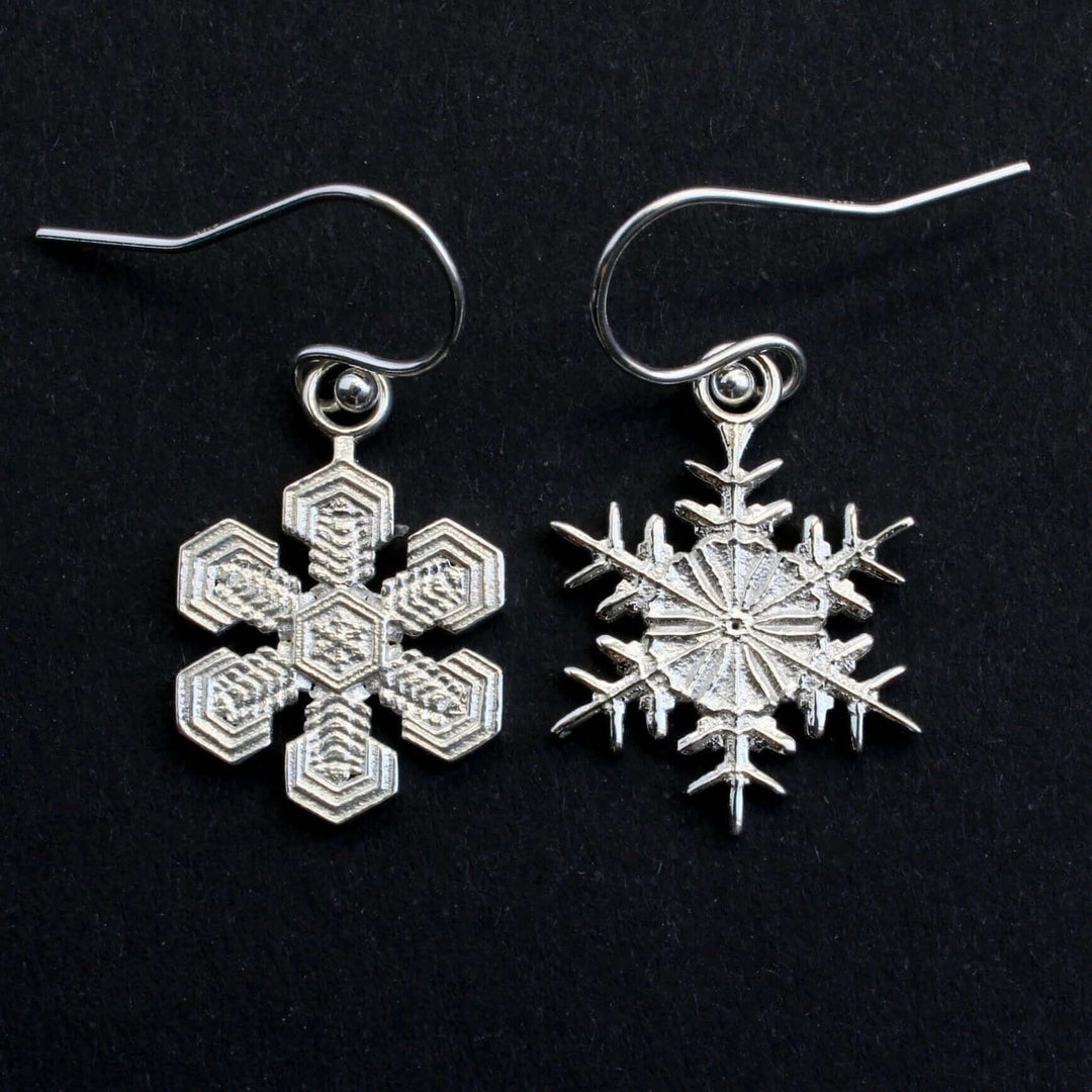 Nonidentical Snowflake Earrings [Ontogenie Science Jewelry] crystallization chemistry