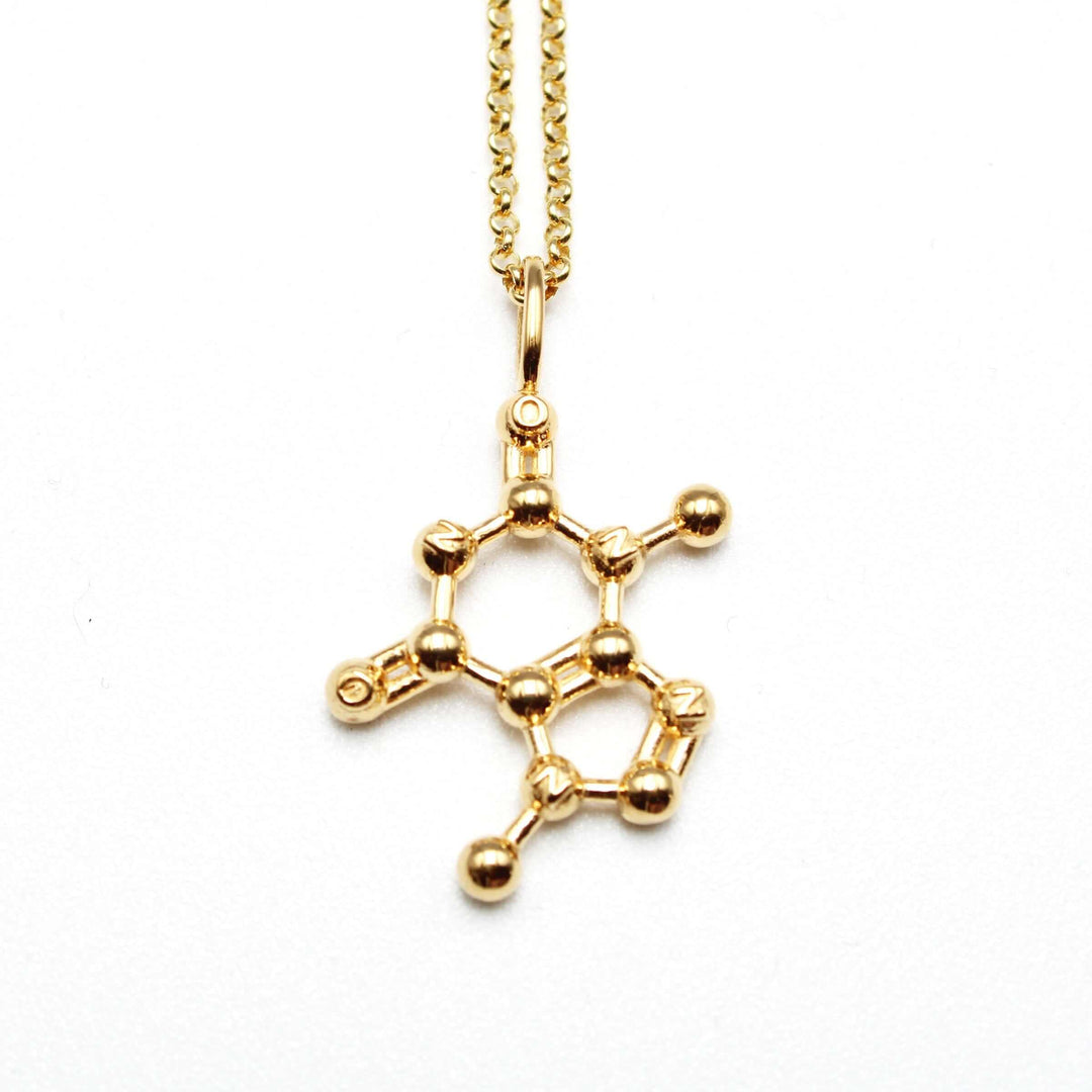 theobromine chocolate molecule pendant 14K gold plated brass ontogenie science jewelry