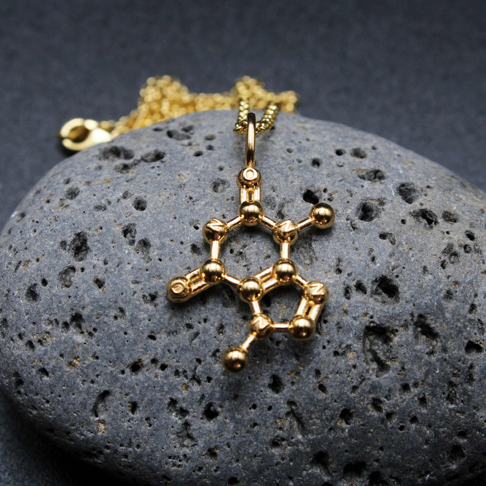 theobromine chocolate molecule pendant 14K gold plated brass ontogenie science jewelry